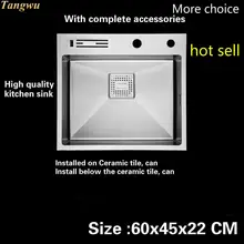 Tangwu высокое качество кухонная раковина пищевой 304 нержавеющая сталь 4 мм ручной большой один слот прочный 60x45x22 см