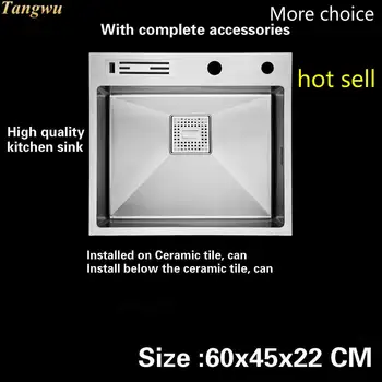 Online Tangwu High Quality Kitchen Sink Food Grade 304 Stainless Steel 4MM Manual Big Single Slot Durable 60x45x22 CM