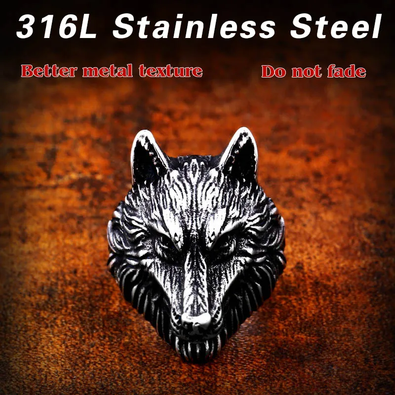 Beier 316L Stainless Steel nose viking Amulet wolf head Man ring Odin 's Symbol for scandinavian wholesale fashion jewelry LR649