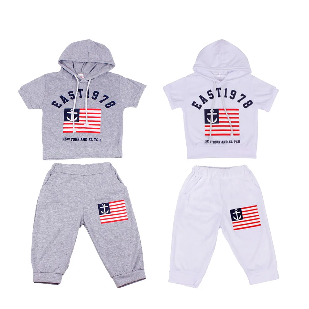 

New Summer Children Clothing baby boy clothes summer Boys Hooded T-shirt And Pants Suits baby boy clothes JAN14