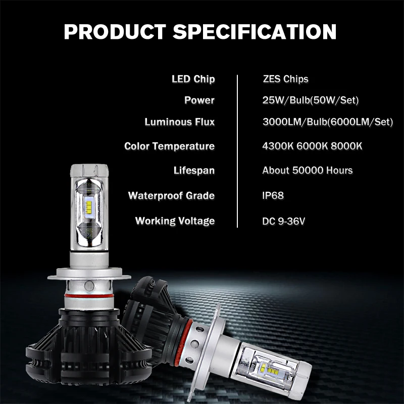 LARATH X3 H7 Автомобильный светодиодный фары лампы 4300 K/6000 K/8000 К 50 Вт 6000LM H4 свет H11 9005 H1 H8