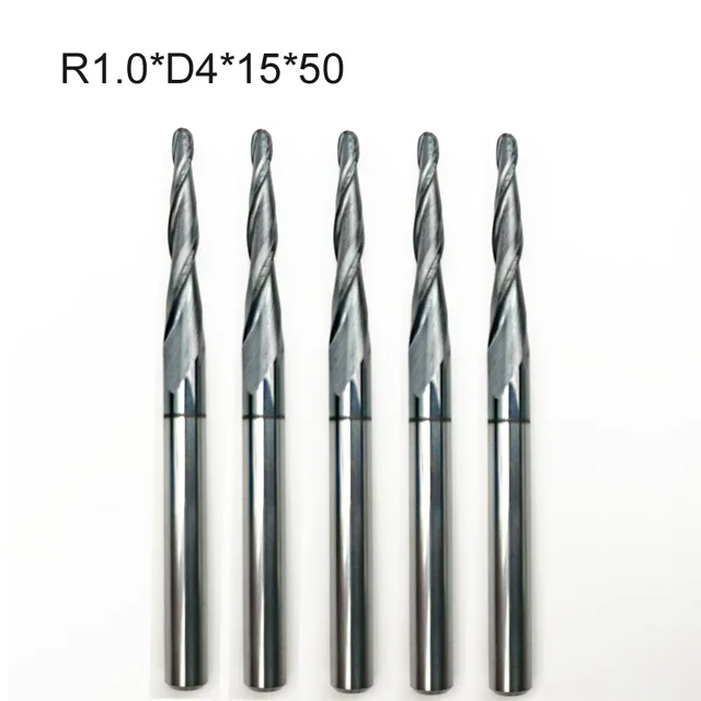 5pcs/lot R1.0*D4*15*50L*2F solid carbide 6mm Ball Nose Tapered End Mills router bits cnc taper wood metal milling cutter