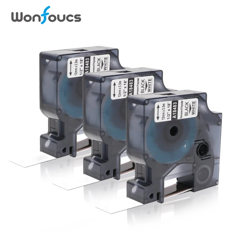 5PK 18484 Black on White Permanent Poly Industrial Labels for Dymo Rhino 4200