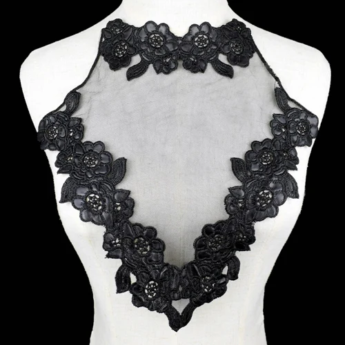 1 шт., черное платье из венецианской кружевной ткани с аппликацией, блузка с вышивкой, «сделай сам» на декольте, воротник, украшение костюма - Цвет: BW141
