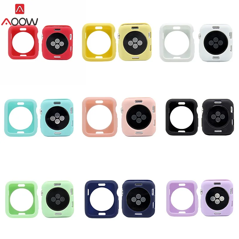 

Soft Silicone Case For Apple Watch iWatch Series 1234 Cover Frame Full Protection 42mm 38mm 44mm 40mm strap band Candy Color