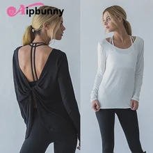 Aipbunny, сексуальные, с открытой спиной, удобные женские футболки для йоги, с длинным рукавом, для спортзала, топы, рубашки, одежда для фитнеса, женская спортивная рубашка