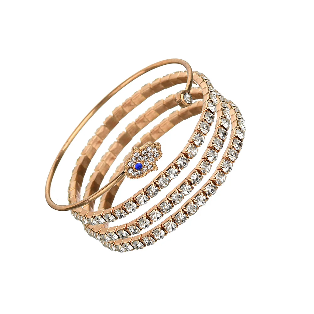 Ethnic Fashion Open Cuff Bangles Gold Color FATIMA Hand Rhinestone