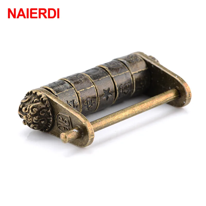 NAIERDI 50*28mm Zinc Alloy Chinese Vintage Antique Bronze Keyed Padlock Retro Combination Password Lock Jewelry Box Padlock images - 6