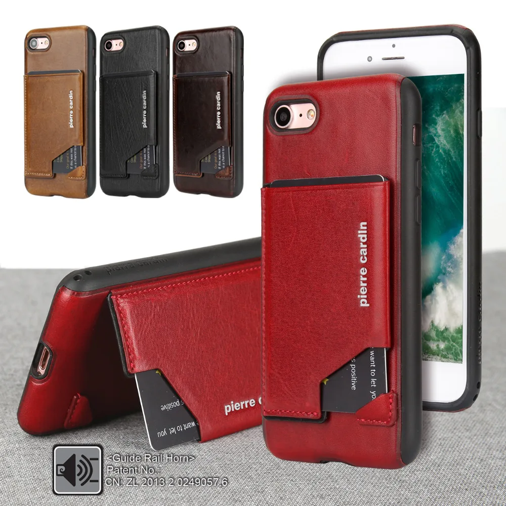 

For Apple iPhone 7 7 Plus Phone Case Pierre Cardin Genuine Leather Case Slim Card Holder Stand Flip Leather Hard Cover Case