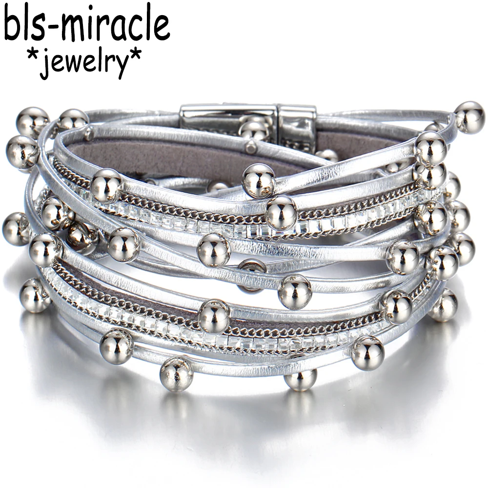 

Bls-miracle 3 Color Fashion Multiple Layers Charm Bracelet For Women Vintage Leather Bracelets & Bangle Femme Party Jewelry Whol