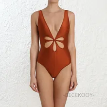 Купальник женский купальник цельный женский купальники trikinis бикини женский полый цветок карамельный цвет Размер живот