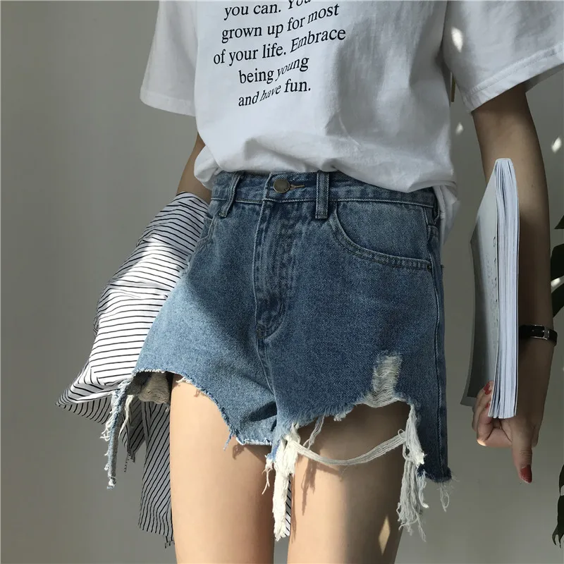 Fashionable Summer Loose Washing Frayed Denim Shorts Women High Waist Shorts BFJeans Hole Ladies Short Pants Fashionable Summer Loose Washing Frayed Denim Shorts Women High Waist Shorts BFJeans Hole Ladies Short Pants