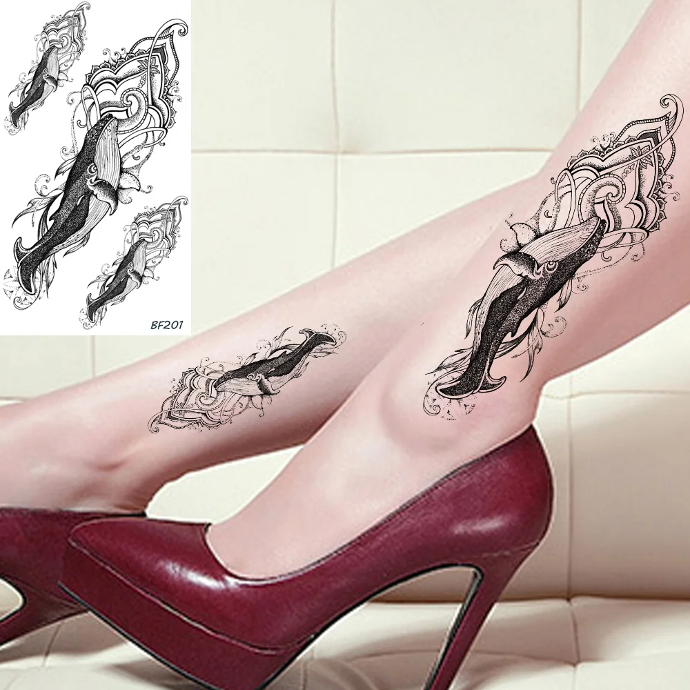 

Sexy Wrist Ankle Black Whale Dolphin Waterproof Tattoos Stickers Fake Women Body Art Tattoo Temporary Flora Totem Custom Tatoos