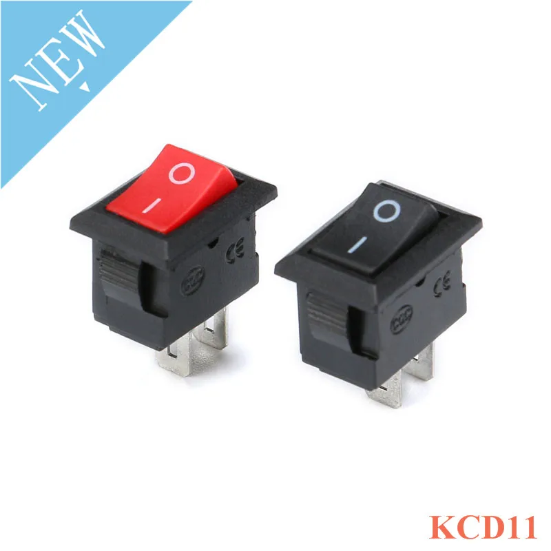 

5pcs Push Button Switch 10mmx15mm SPST 2pin 3pin 3A/6A 125V/250V KCD11 Snap-in On/Off Boat Rocker Switch 10mm*15mm Black Red