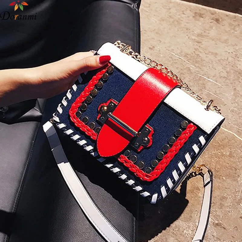 

DORANMI Rivet Flap Women's Bag 2019 Luxury Brand Designed Panelled Square Shoulder Bags Female Crossbody Messenger Bag DJB176