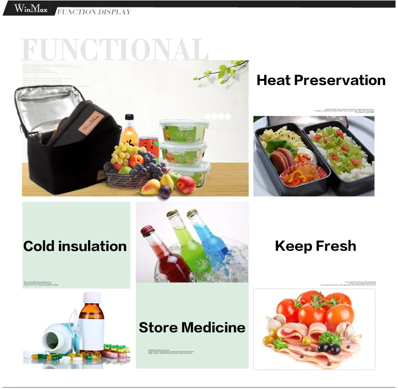 Winmax, большая сумка-холодильник для хранения пиццы, сумка-холодильник для еды, теплоизоляционная сумка, упаковка для льда, Ланч-бокс, черный