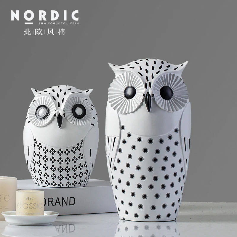 Nordic modern resin owl figurines home decor creative owl ornament