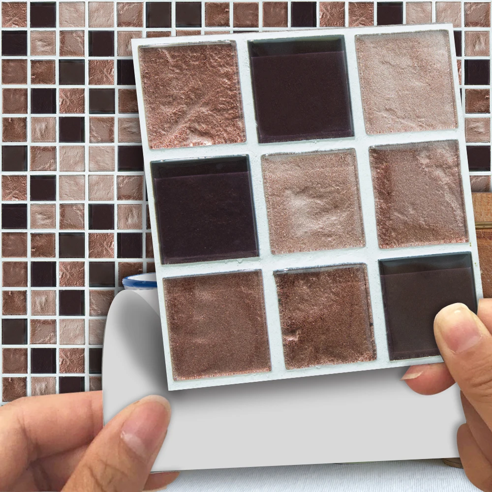 

Funlife 10*10cm Brown Colored Mosaic Self-Adhesive Waterproof TV Background Cafes Home Bedroom Tile Sticker Wall Decals MTS009