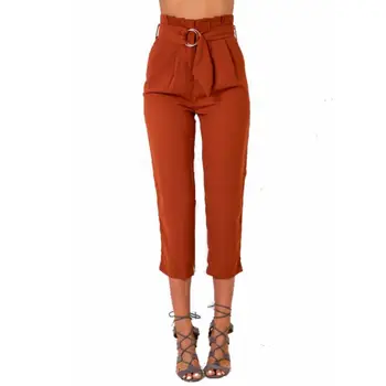 

Spring Nine Part High Waist Leisure Trousers With Belt Pants Capris Women