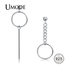 UMODE, 925 пробы, серебряные женские длинные висячие серьги, подвеска, асимметричный круг, цепочка, серьги, ювелирные аксессуары ULE0249