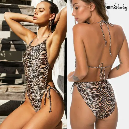 Новый бандажный сексуальный женский купальник с леопардовым принтом слитный