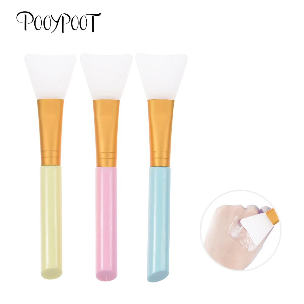 

Pooypoot 1Pcs Silicone Mask Brush Soft Skin Care Mud Mixing Face Mask Makeup Brushes Wooden Handle Facial Foundation Beauty Tool