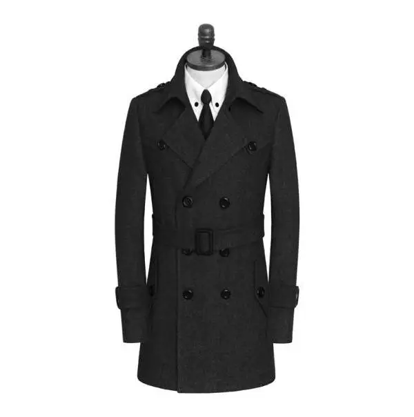 Double-breasted casual woolen coat men trench coats long sleeves overcoat mens cashmere coat casaco masculino england black grey Double-breasted casual woolen coat men trench coats long sleeves overcoat mens cashmere coat casaco masculino england black grey