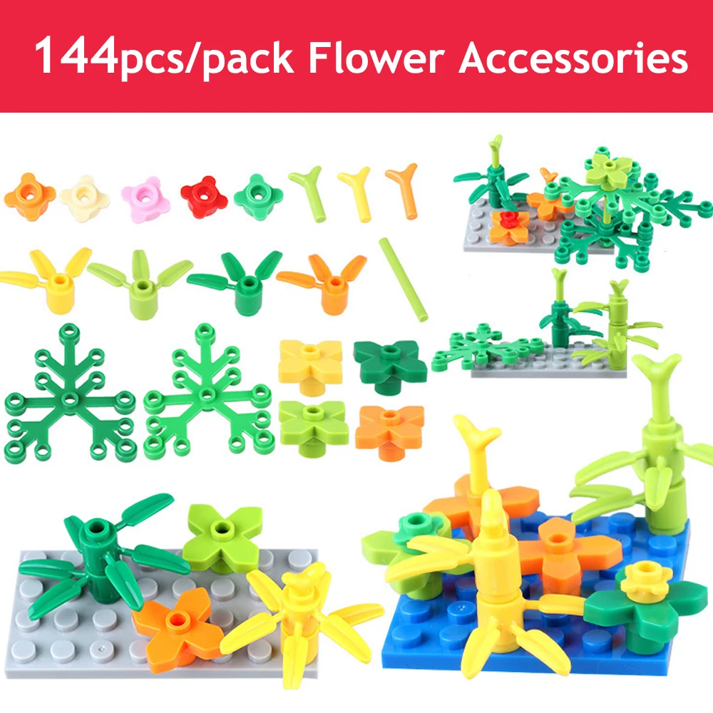 

144pcs/set Small Size Building Blocks Accessories Bricks Parts Compatible With Legoing Flower Blocks Parts for Children Toys
