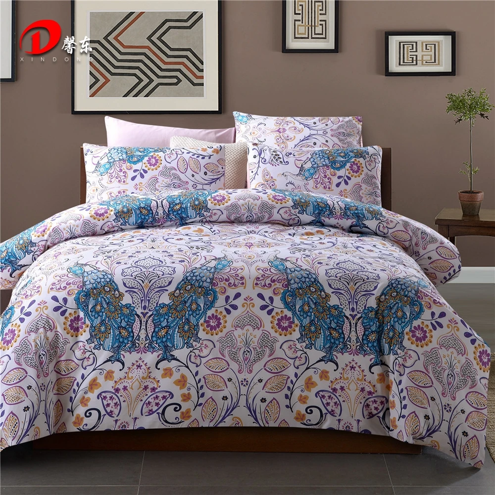 Luxury Satin Bed Linen Egyptian Cotton Bedding Set King Queen Size High Quality Blue Phoenix Bed