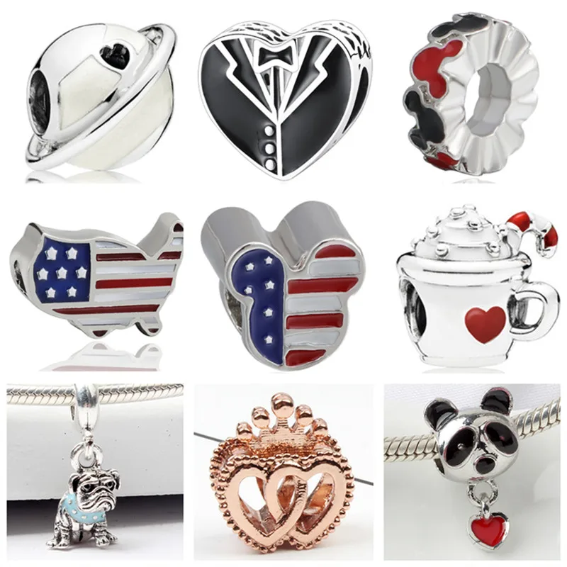 

Maxi Enamel Map Love Hear Tie Mickey Cartoon Alloy Beads Fit Pandora Original DIY Bracelets for Women Making Jewelry Accessories