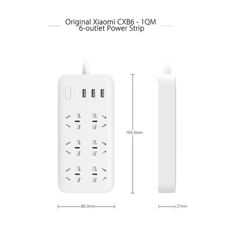 Оригинальный умный удлинитель XiaoMi Mi с 6 портами и 3 USB для быстрой зарядки 2 1 А