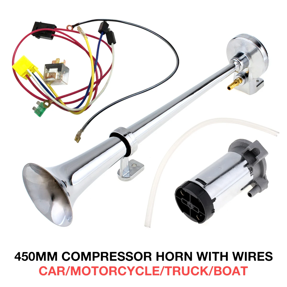 

17 Inch 12V / 24V 150DB Super Loud 12V Single Trumpet Air Horn Compressor Kit for Cars / Boats / Motorcycles / Vehicles