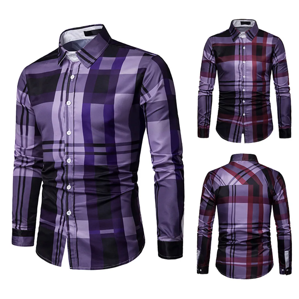 

Plaid Shirt Of Men Long Sleeve Lattice Plaid Painting Patchwork Large Size Blouse Slim Fit Mens Clothing Top Brand Shirt 2019