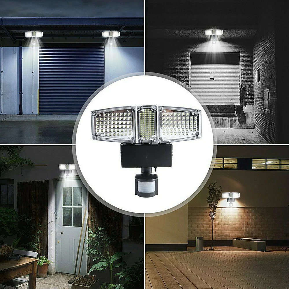 

2-8W 178/188 LED Solar Light Motion Sensor Security Lamp Waterproof Three Head Outdoor Light For Entryways Patio Yard Gardren