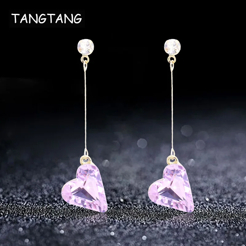 

Delicate Lilac Purple CZ Heart Shape Crystal Earrings Gold Tone Romantic Women Girl Female Popular Shiny Ear Jewelry Engagement