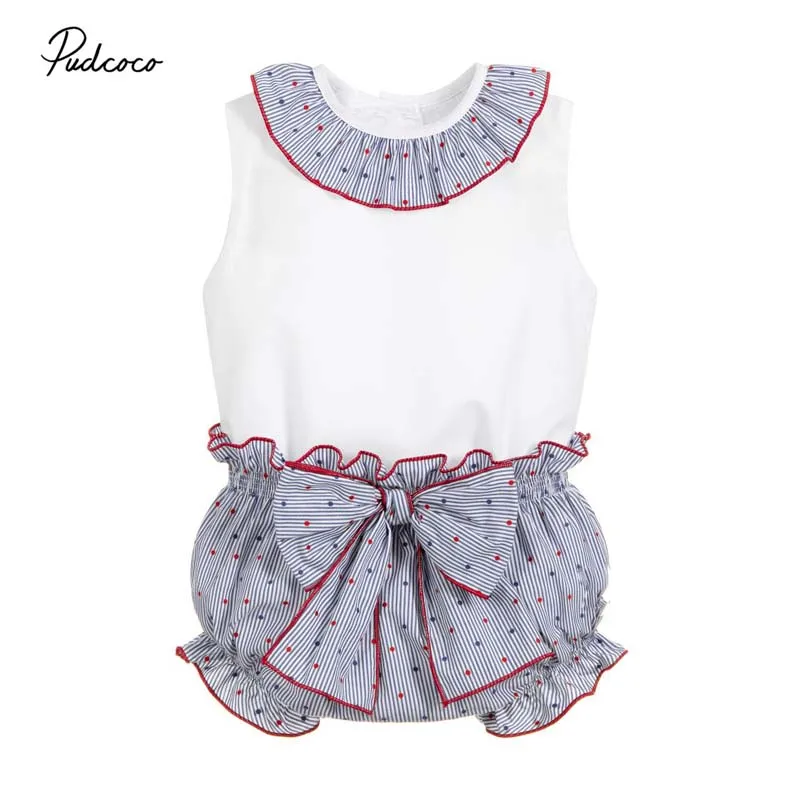 

2019 Brand Newborn Infant Baby Girl Clothes New Fashion Tops Ruffle T-shirt Dots Bow Pants Shorts Outfit Clothing Set Summer