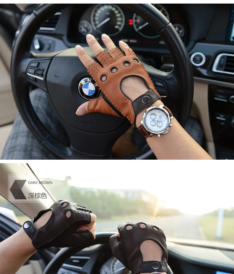 2019 Lastest мужские перчатки с половинными пальцами Deerskin ретро кожаные перчатки для езды на мотоцикле мужские полупальцы перчатки для вождения