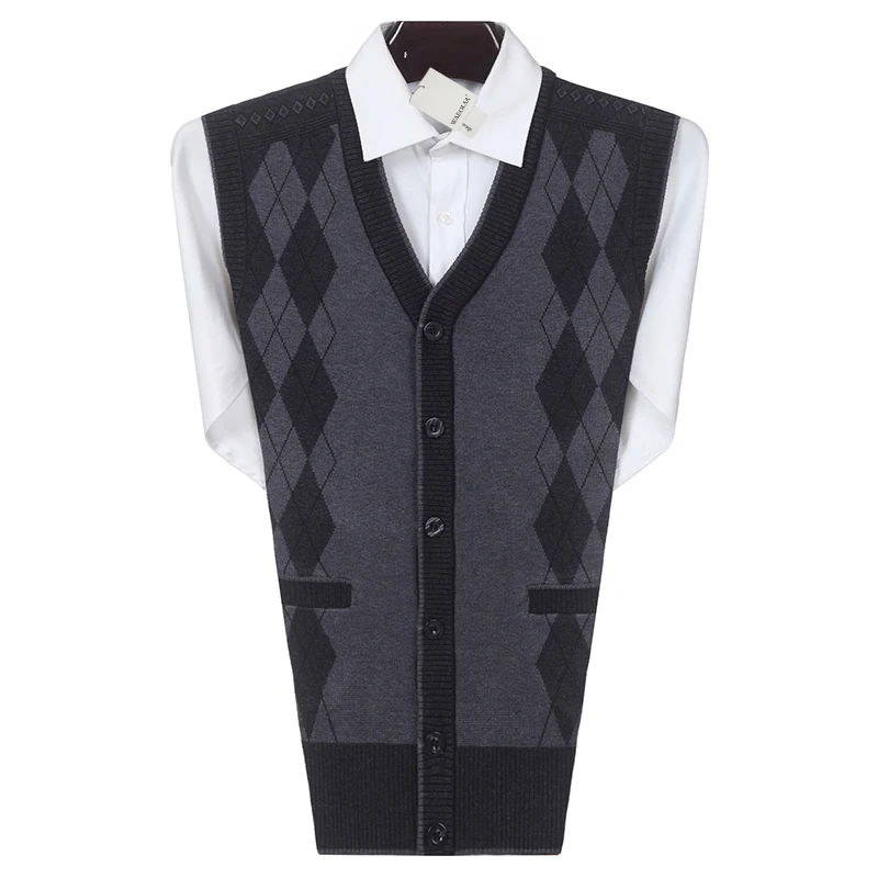 Men Argyle Pattern Vest Cashmere Wool Waistcoat Man Camel Gray Jacquard