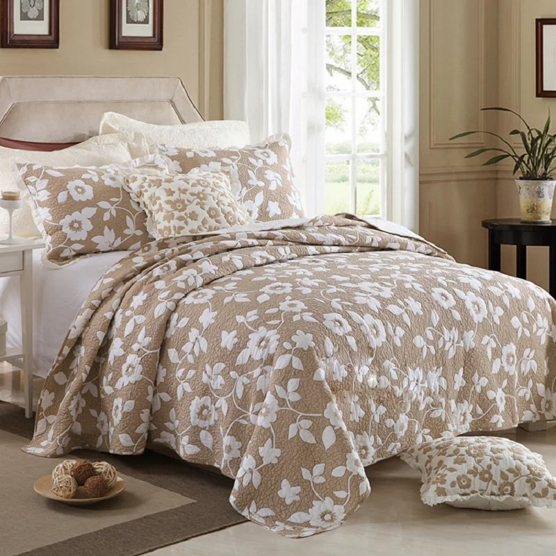 CHAUSUB Korean Quilt Set 3pcs Printed Washed Cotton Quilts SOFT Quilted