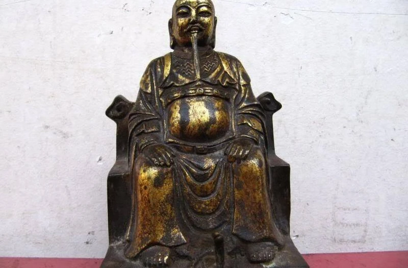 

8" Chinese Folk Vintage Copper Bronze shadowboxing Founder Buddha statue