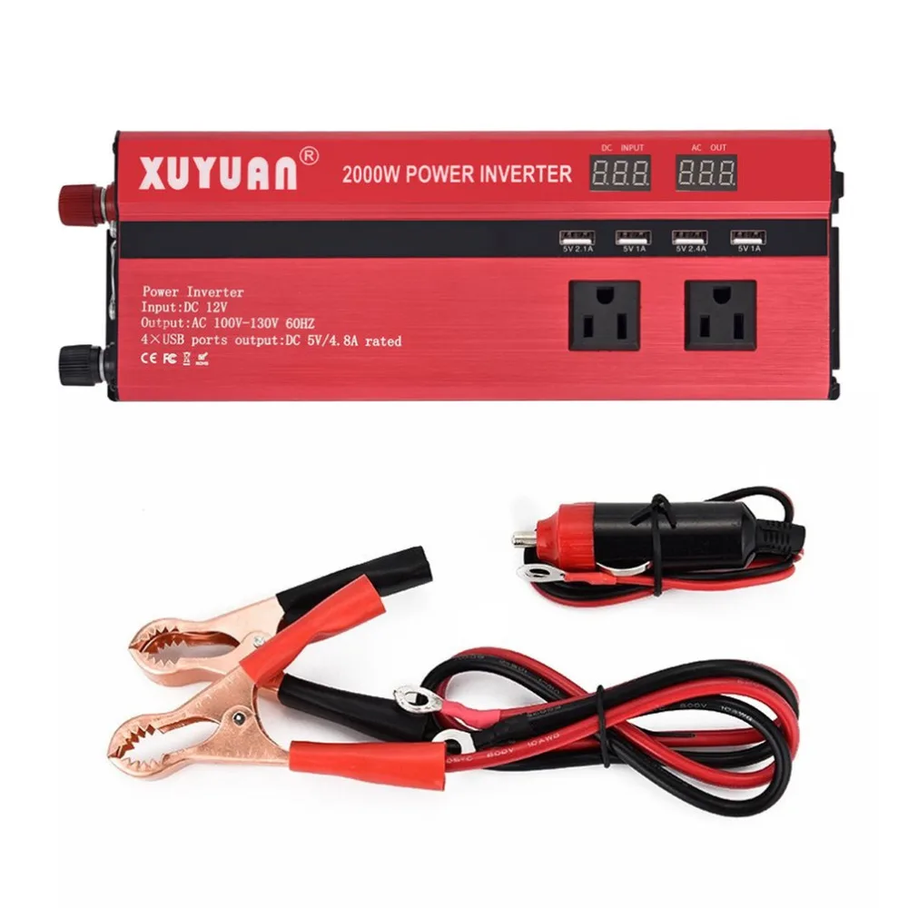 

LED Display Screen Car Power Inverter Portable Power Converter DC 12V To AC 110V Modified Sine Wave Car USB Charger
