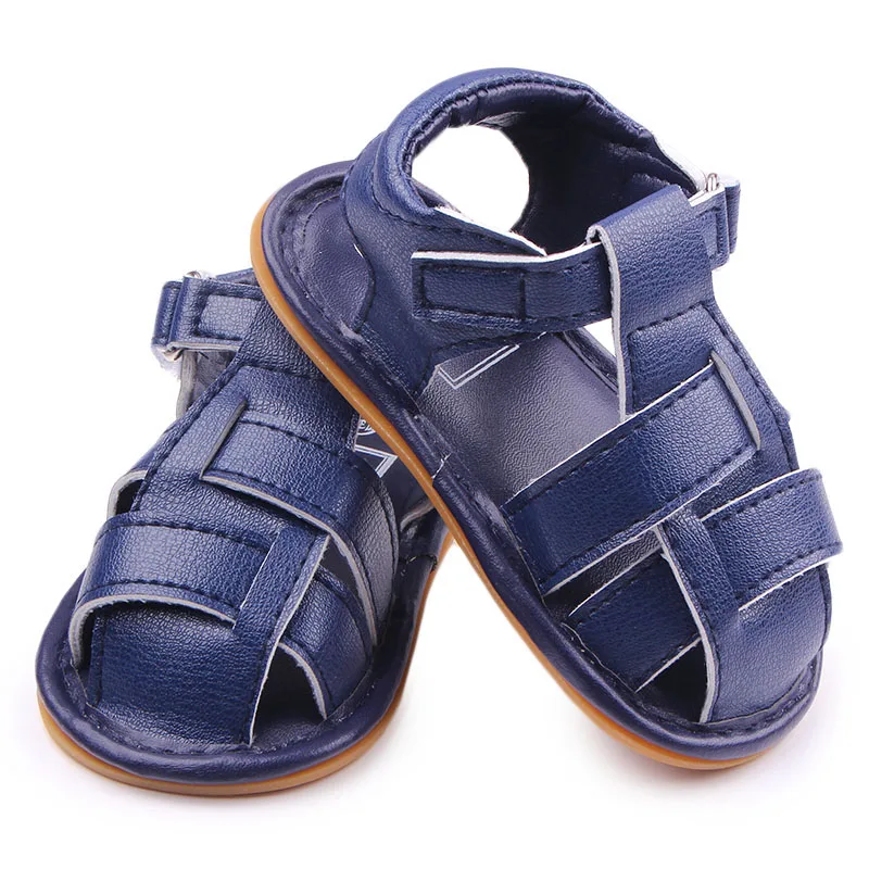 Высококачественные кожаные сандалии с мягкой подошвой tpr для маленьких мальчиков; обувь для мальчиков 0-15 месяцев - Цвет: Navy blue