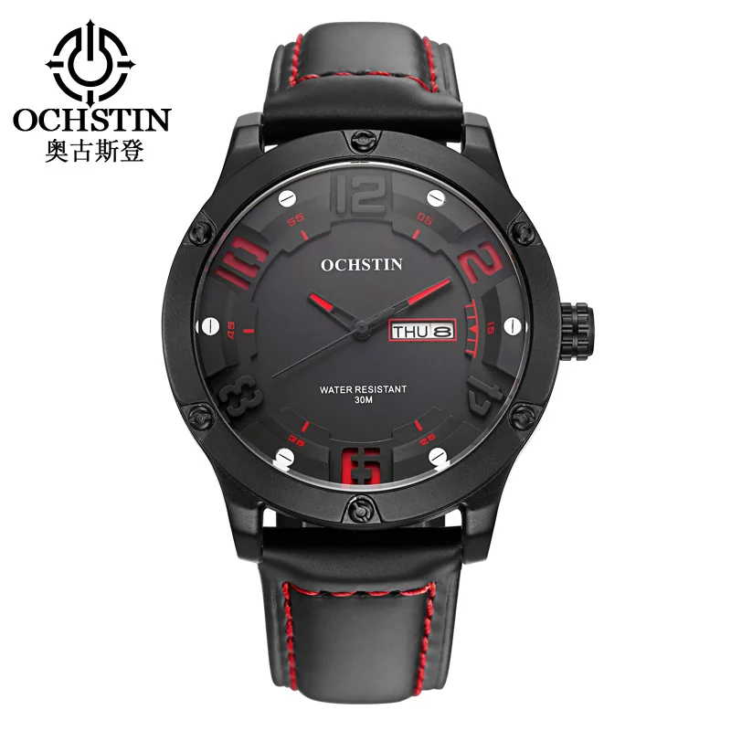 OCHSTIN Brand Fasion Men Watch Hour Date Clock Sport Quartz Watches Men's Navi Force Leather Military Wrist Relogio Masculino