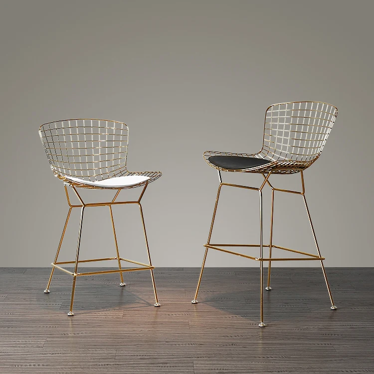 

Bar Set Seat Height 70cm Modern Chromed Golden Design Bar Stool Barstool Bar Chair Metal wire loft counter Stool