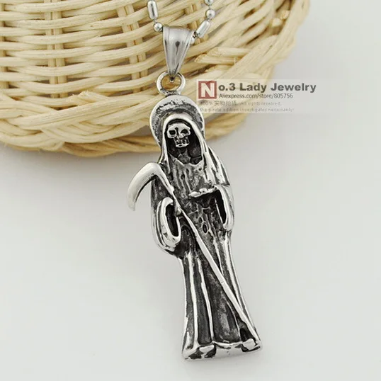 

Gokadima Stainless Steel Religious santa muerte Reaper Death Pendant Necklace For Men PUNK ROCK, Wholesale, bijioux WP478