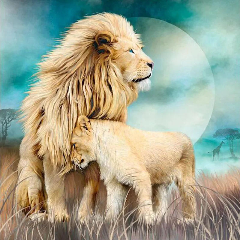 Квадратная вышивка 5D DIY Алмазная картина льва Father &amp Little Lion мозаика для вышивки