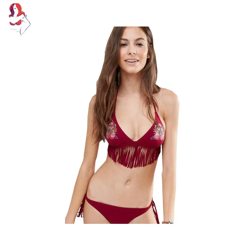 

UCHIHA LQ New Sexy Prethoracic Embroidery Bikini 2017 Swimsuit Halter Bikinis Modest Swimwear Ladies Bikini