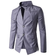 Весенний и осенний английский стиль Асимметричный дизайн деловой мужской костюм Повседневный приталенный стоячий костюм поддельный двойка Блейзер t253