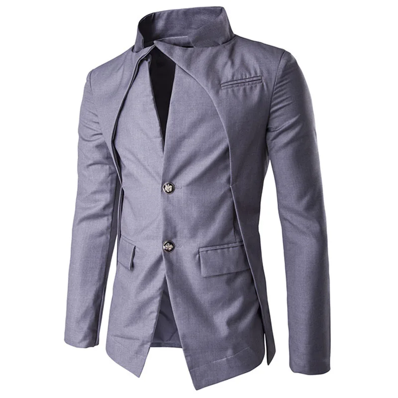 

Spring and Autumn England Style Asymmetrical Design Suit Men Business Casual Slim Fit Stand Suit Fake two pieces Blazer t253