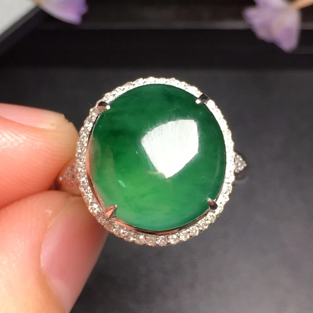 

Fine Jewelry Pure 18K White Gold Real Natural White Jade Burma Origin Saddle Wedding Engagement Female Rings for Women Fine Ring